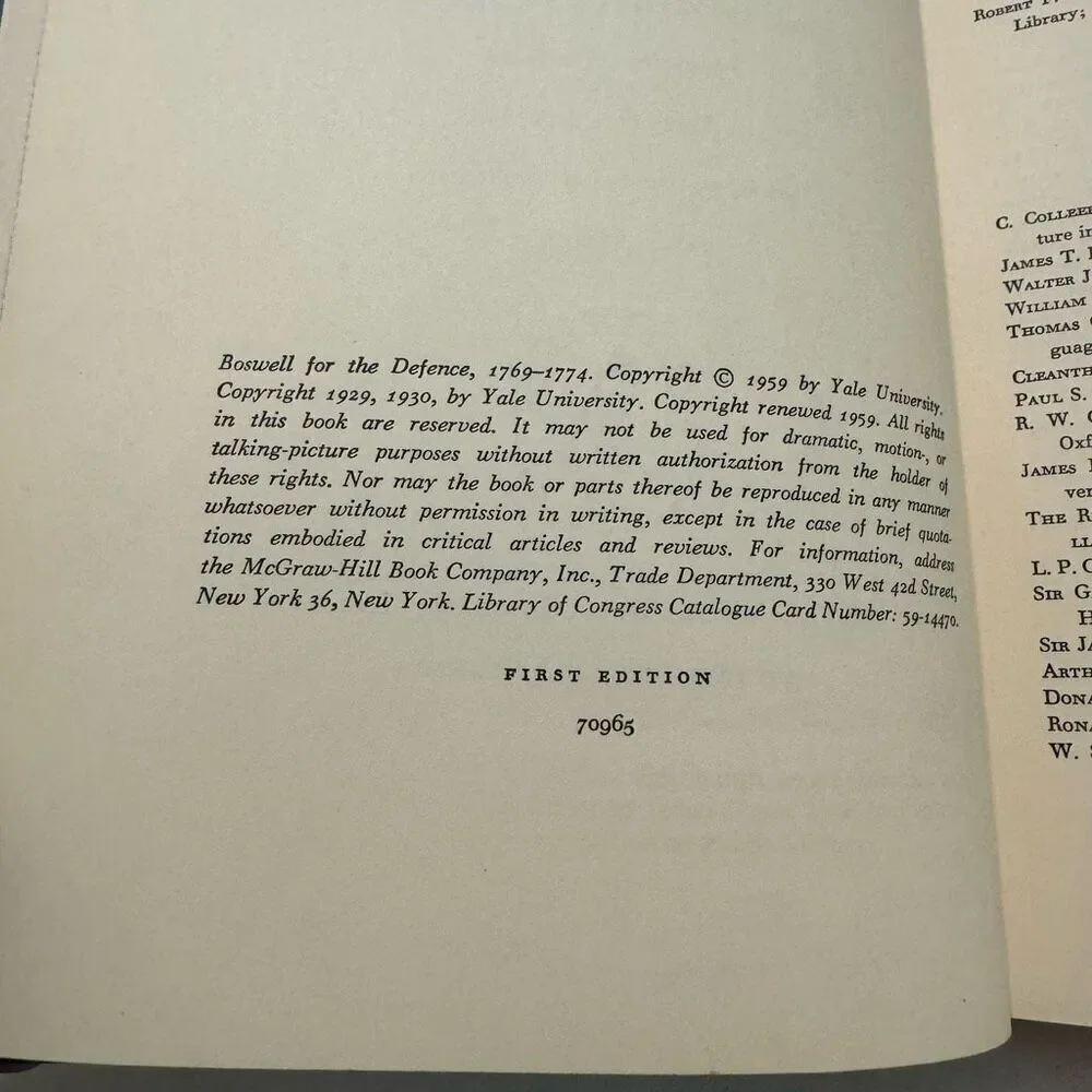 Boswell for the Defence 1769- 1774 edited by William K. Wimsatt Jr. (1959, 1st)